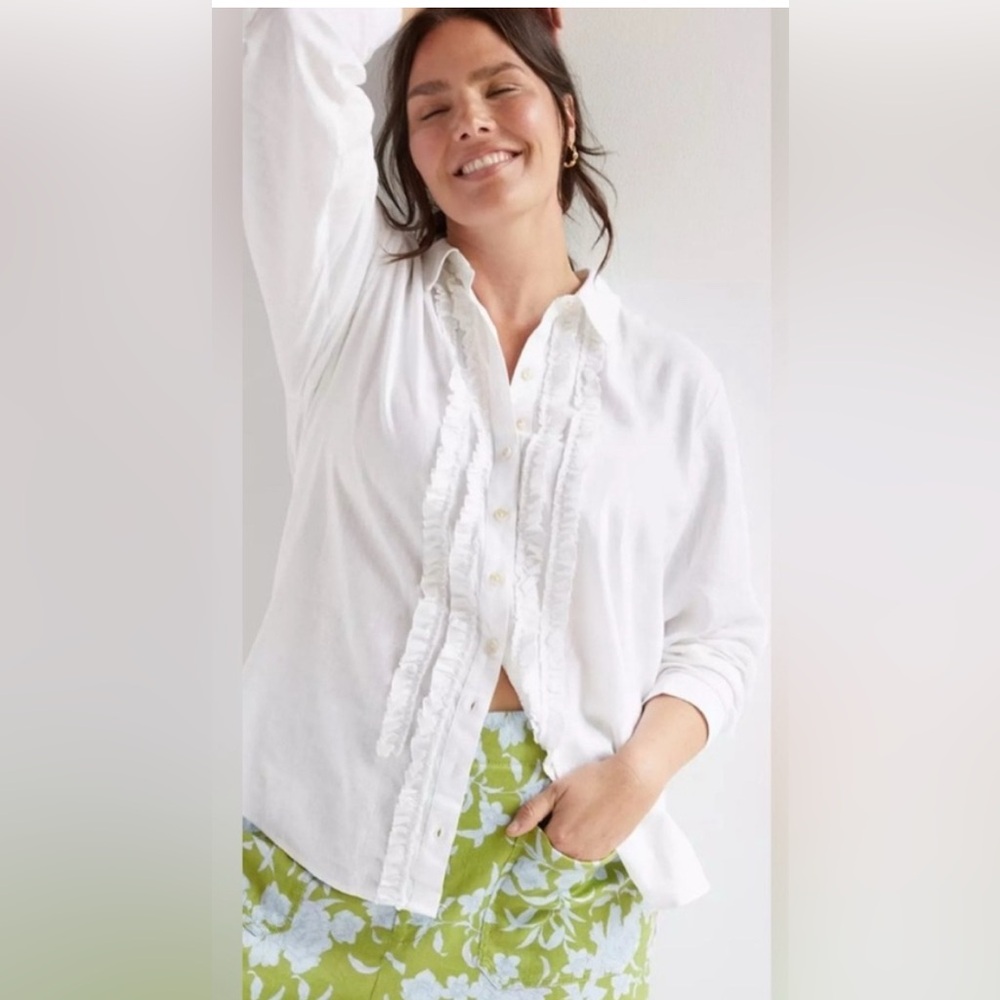 Anthropologie Pilcro Ruffled Button-down Linen mix. Women’s size small